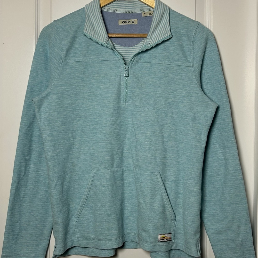 Orvis Cotton Blend Heathered Teal 1/4 Zip Pullover Sweatshirt Gorpcore Style‎
